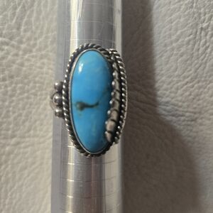 Vintage Native American Large Tourquoise Sterling Silver Leaf Size 12 Ri…